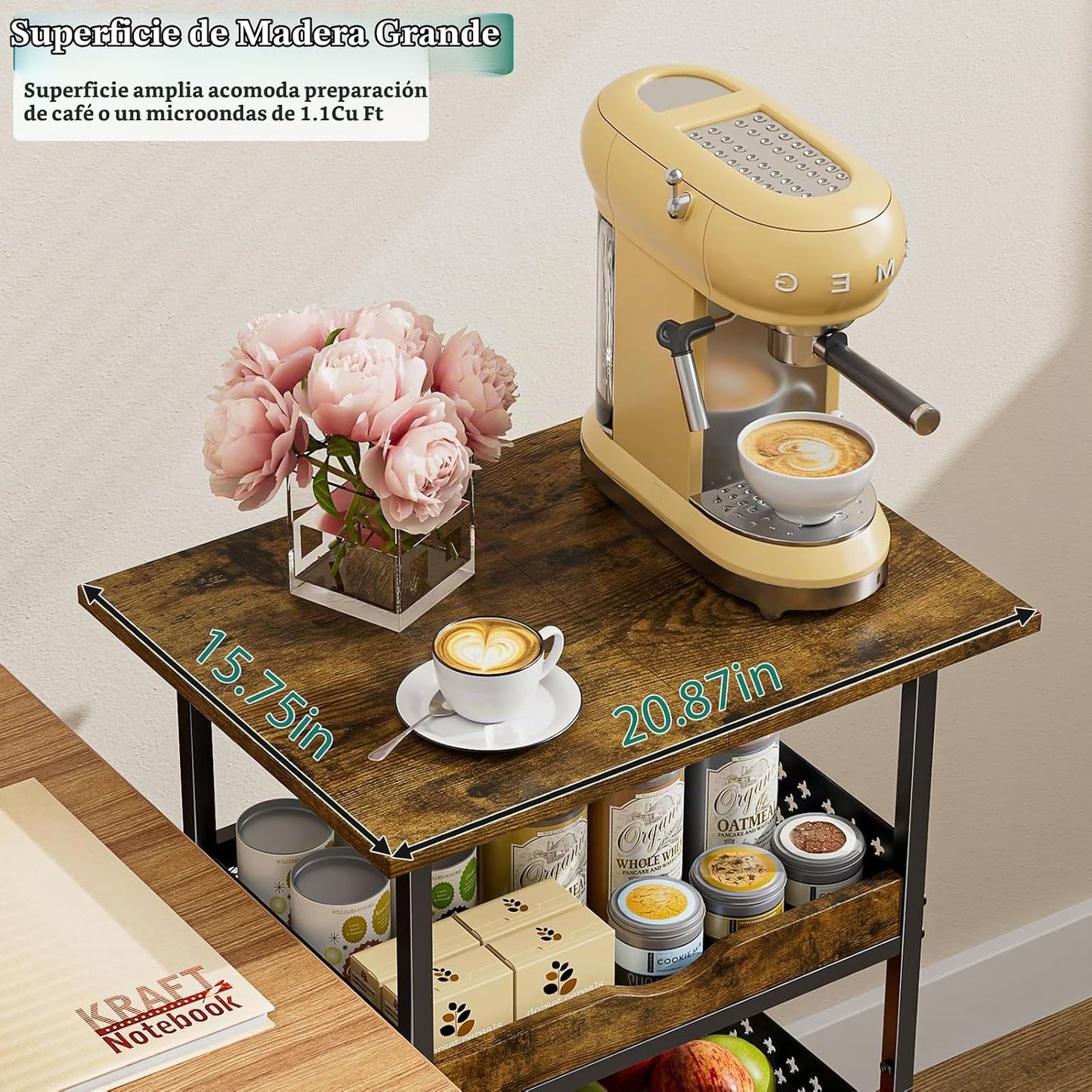 Giwil Carrito de cocina rodante de 4 niveles, soporte para microond...