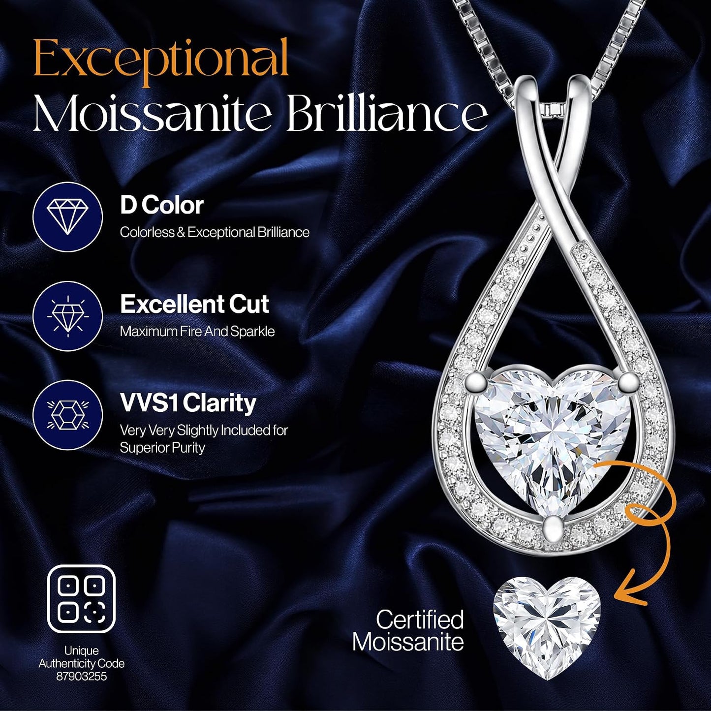 YAVENTI Collar de moissanita con corazón infinito para mujer, 1-4 C...