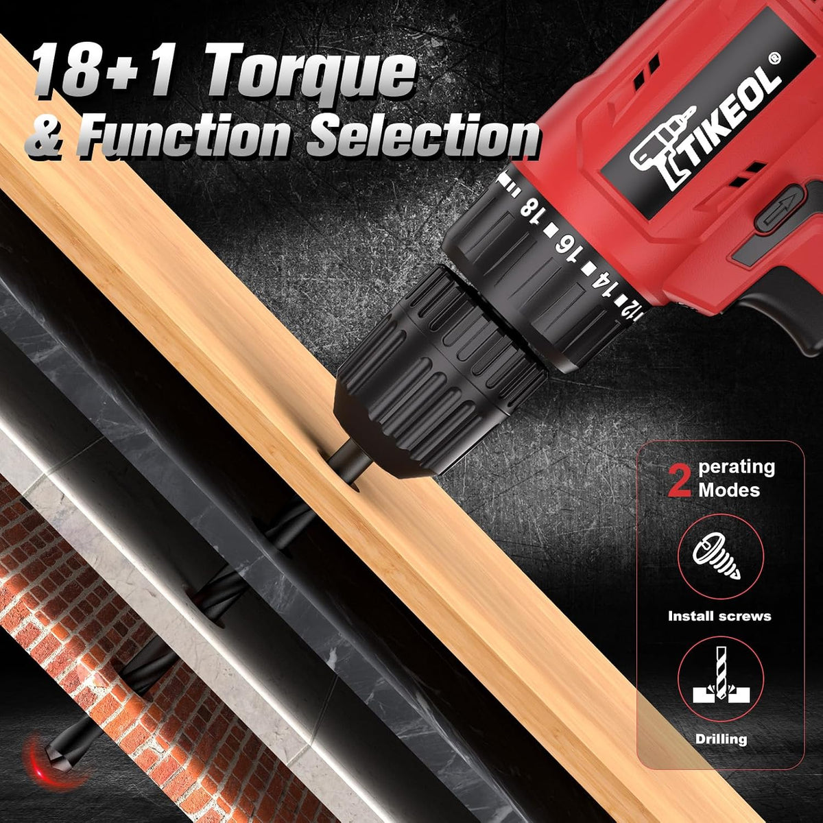 TIKEOL Juego de taladro inalámbrico de 12 V con batería y cargador,...