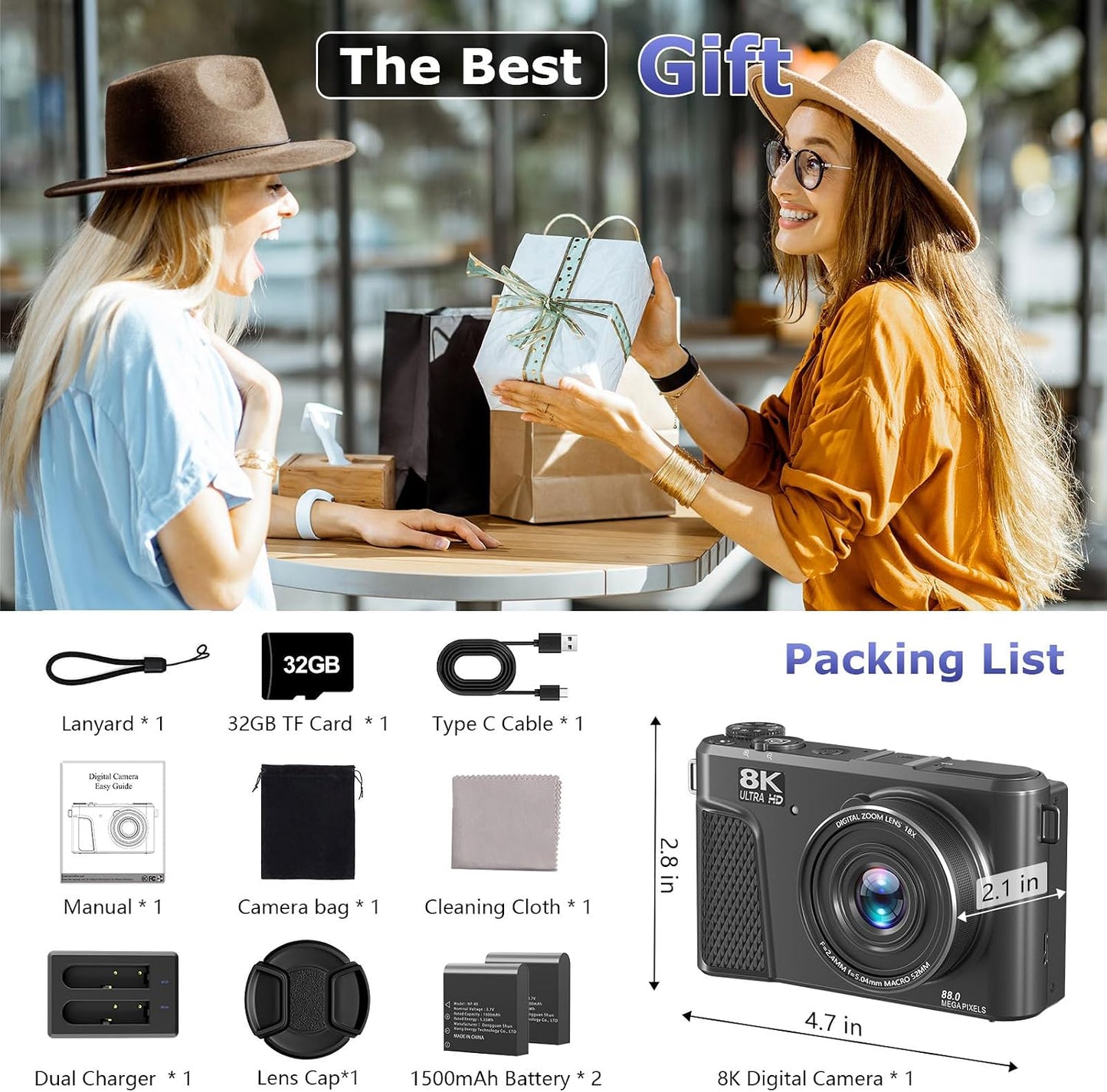 Cámara digital 8K para fotografía, cámara de vlogging de enfoque au...