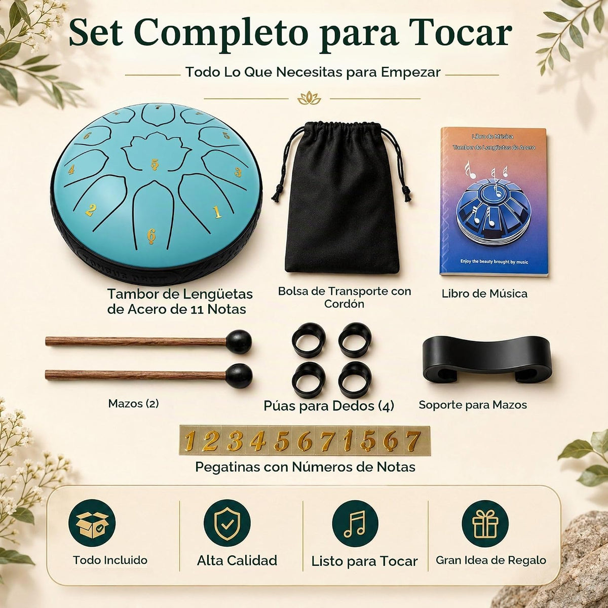 Tambor de Lengua de Acero de 6.5 Pulgadas 11 Notas \u2013 Instrumen...