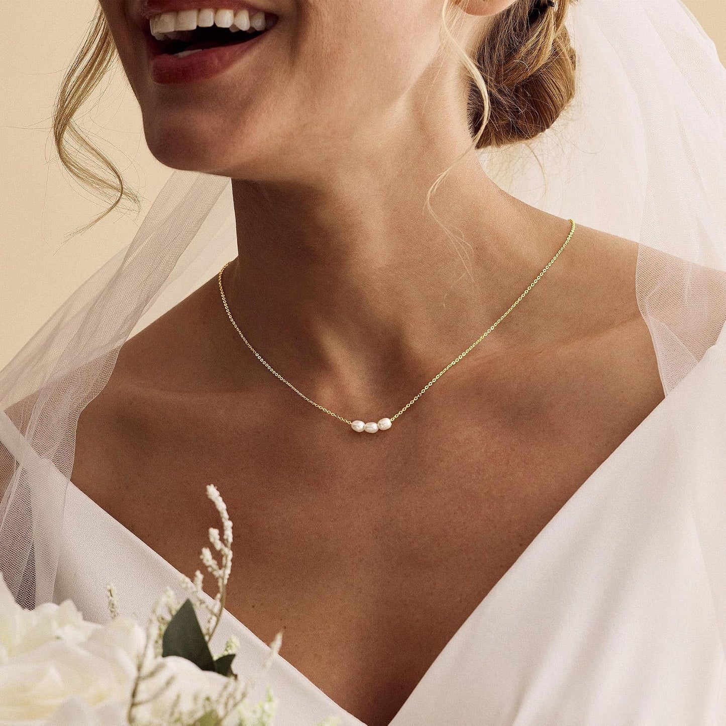 Eaciy Collares de perlas para mujer, modernos, chapados en oro de 1...