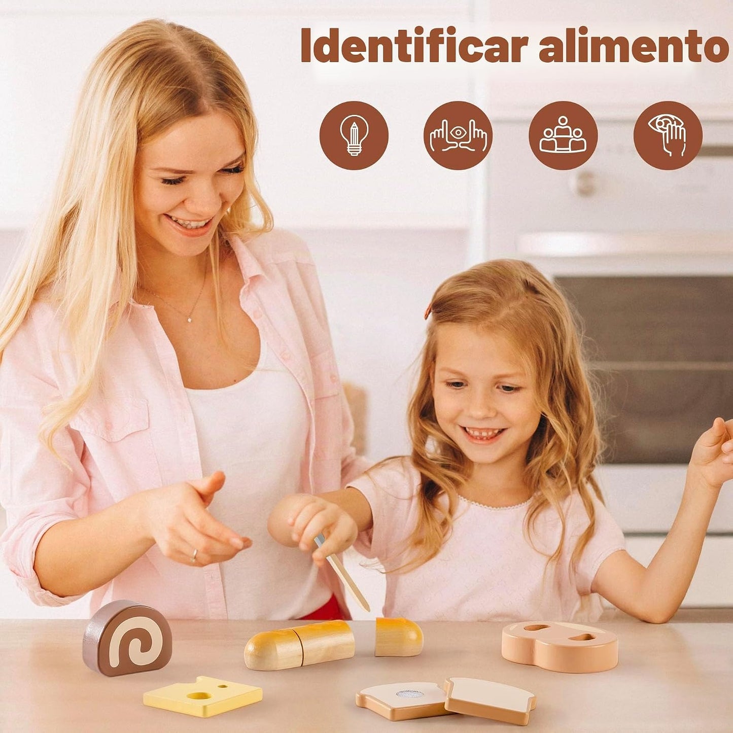 ROBOTIME Juego de Comida de Juguete de Madera para Cortar Pan, Jugu...