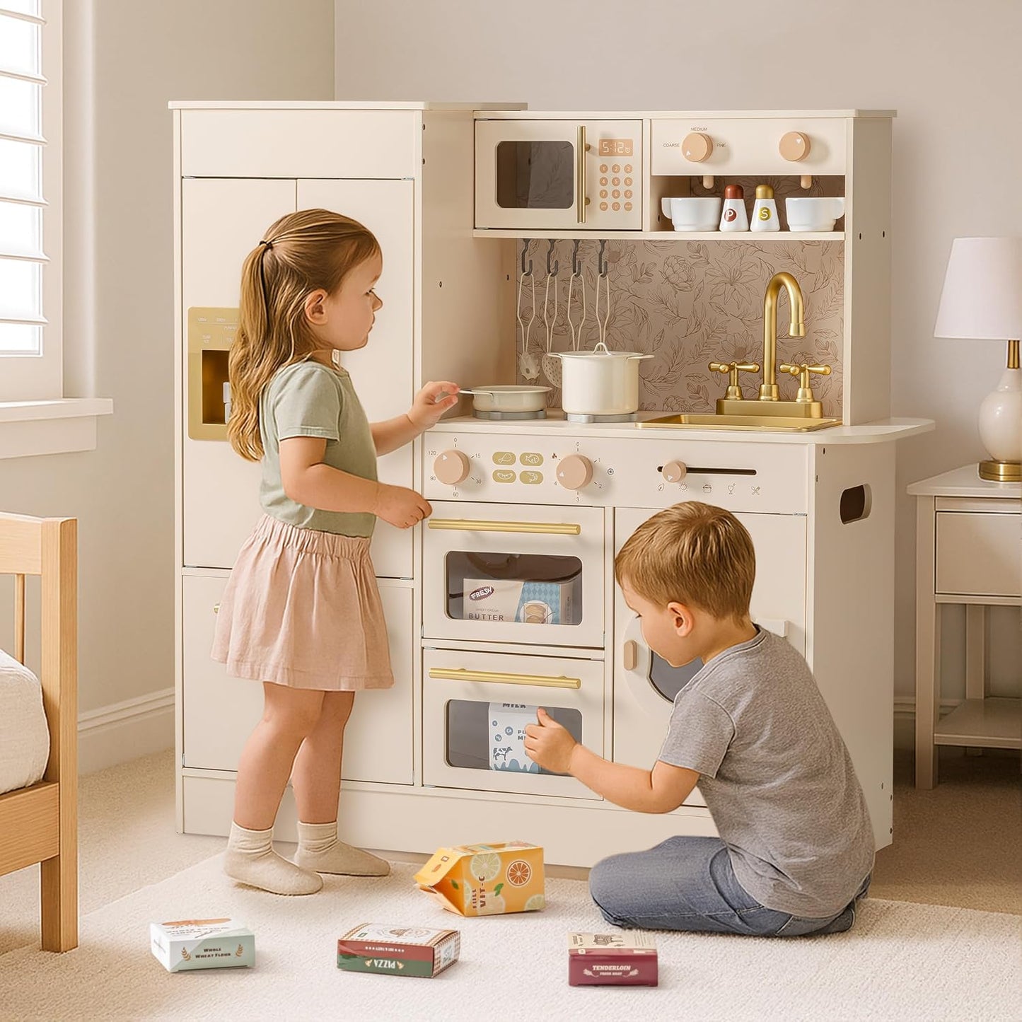 ROBOTIME Juego de cocina de madera para niños, juego de cocina para...