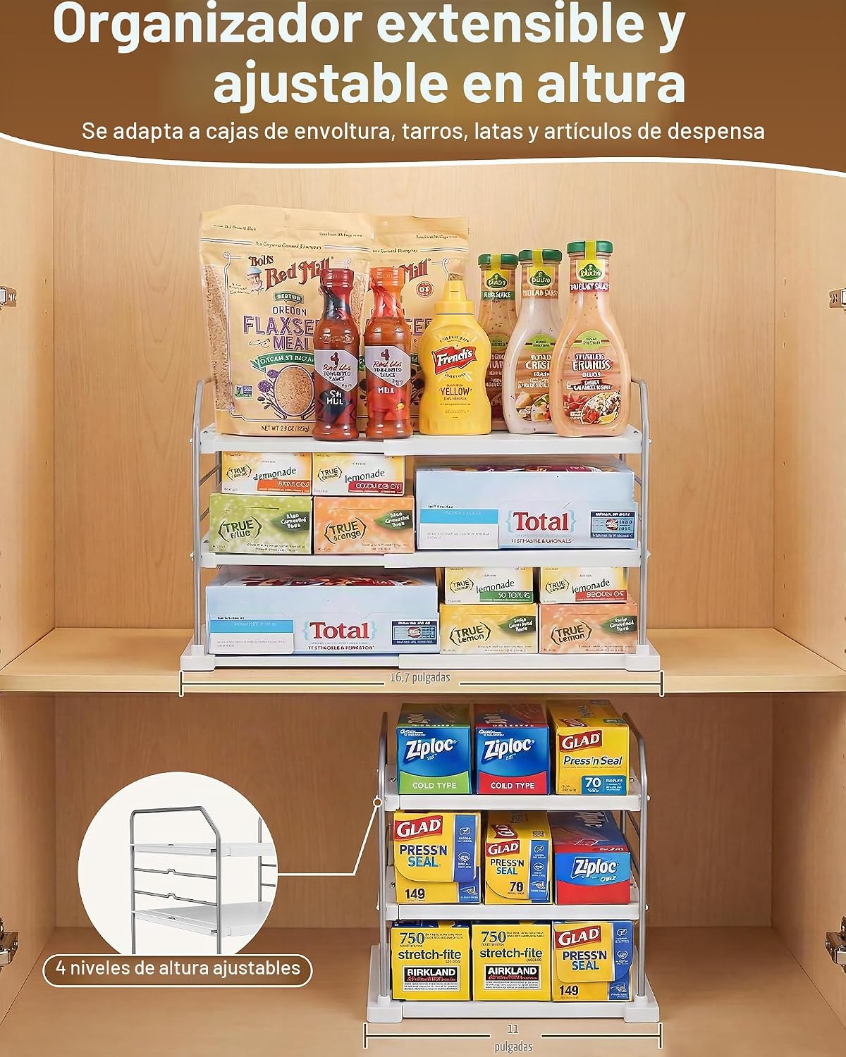 EVERIE Soporte extensible de 3 niveles para artículos pesados, tarr...