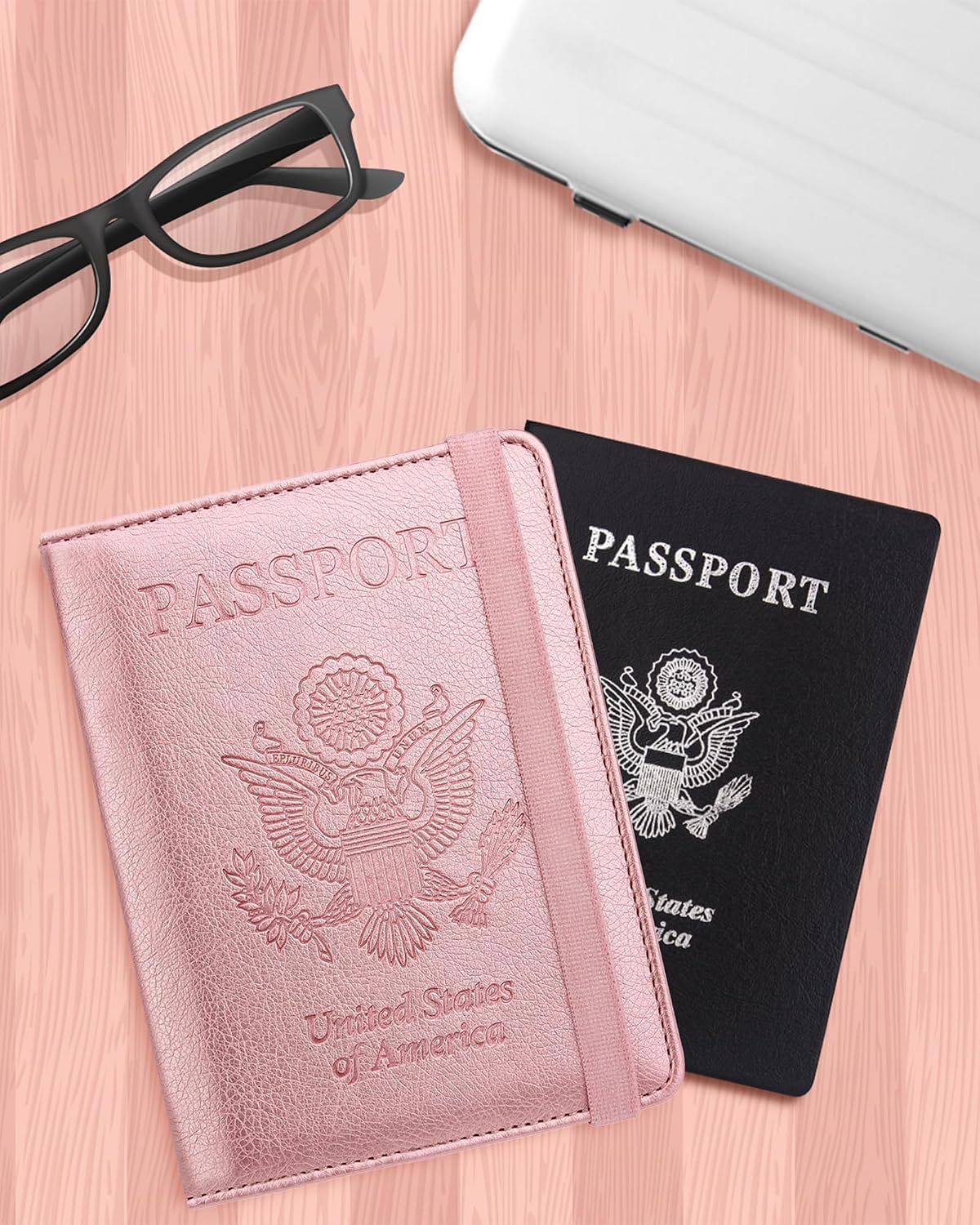 Walnew RFID - Funda para pasaporte, E-oro rosa), PASSPORT-1 | Funda...