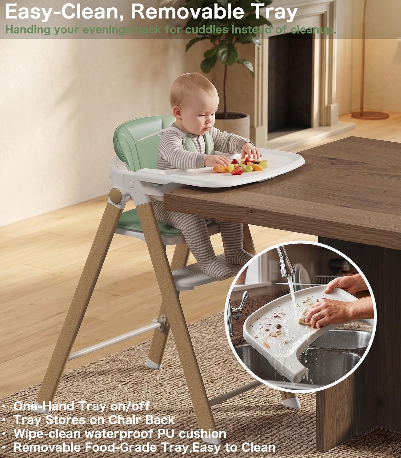 Silla alta plegable 5 en 1 para bebé, taburete para niños pequeños,...