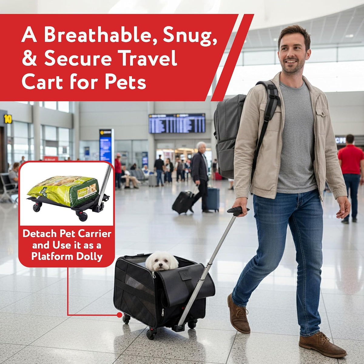 dbest products Carrito inteligente para mascotas, mediano, negro, t...