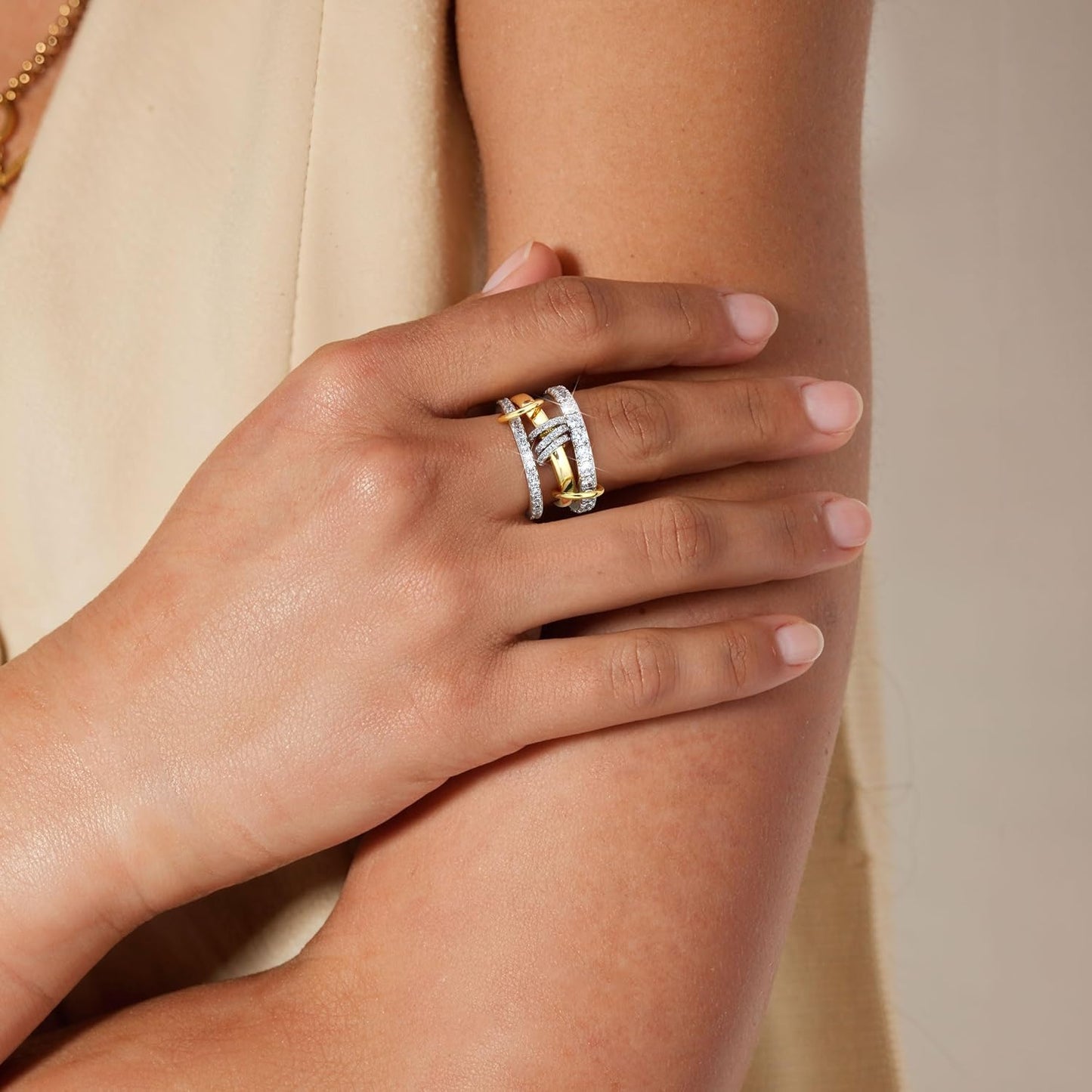 PATISORNA Anillos apilables de oro para mujer sin deslustre 18K Ani...