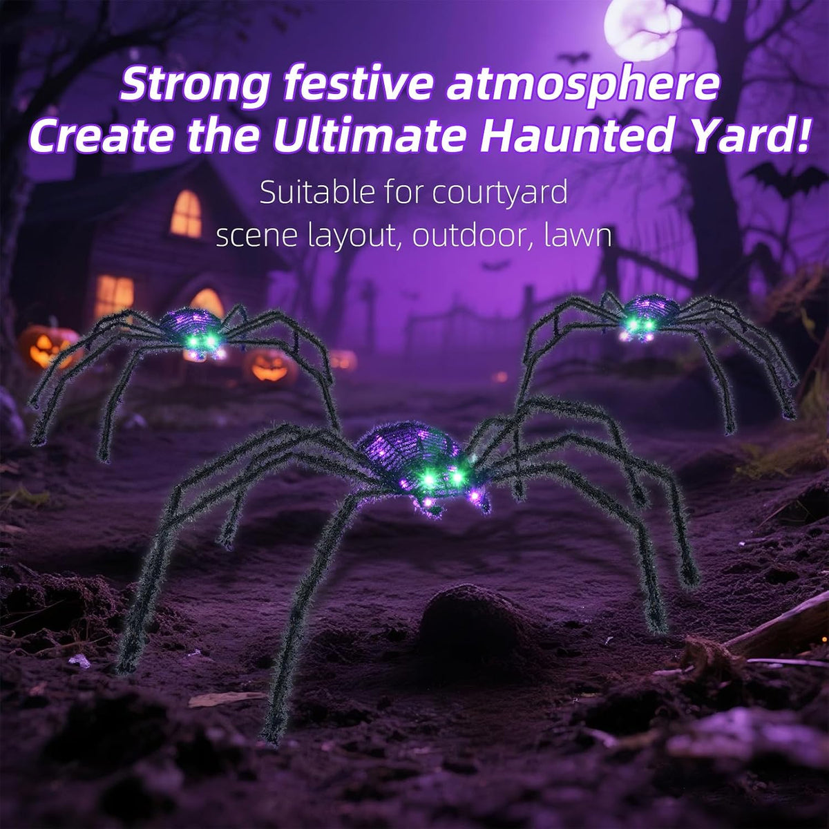 HOYECHI Araña de Halloween iluminada de 3 piezas, decoraciones navi...