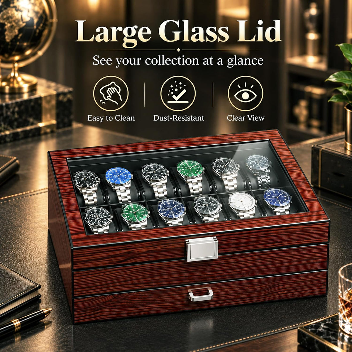 BEWISHOME Estuche de reloj de alta gama, caja de reloj de 12 ranura...