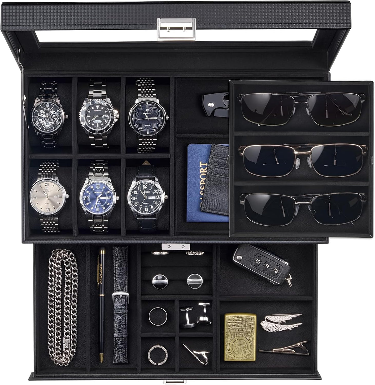 ProCase Caja de joyería para hombres, caja de reloj con cerradura d...