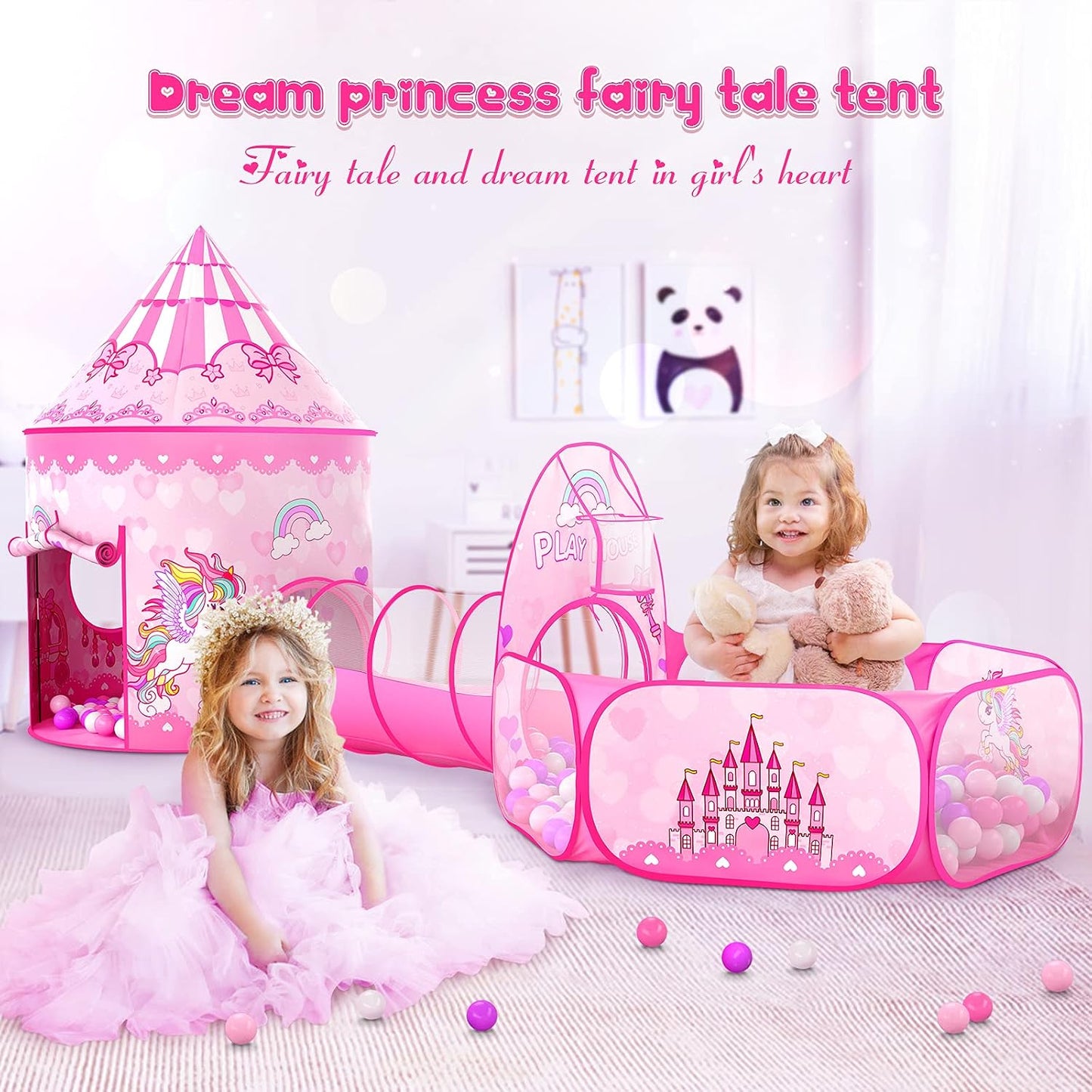 GeerWest Tienda de campaña de princesa de 3 piezas para niñas con p...