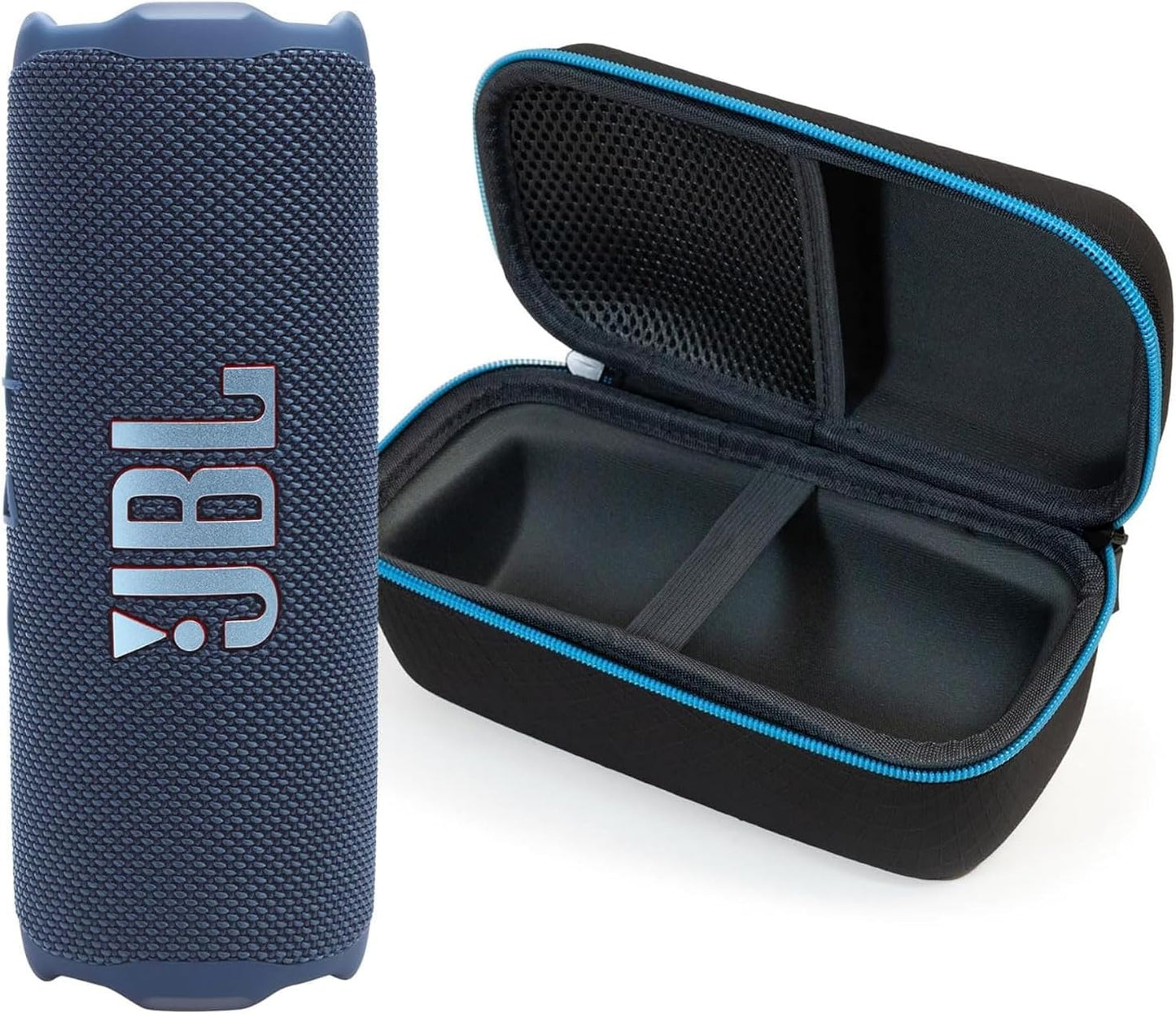 JBL Flip 7 (Azul) + Paquete con funda protectora rígida divvi! (Negro)