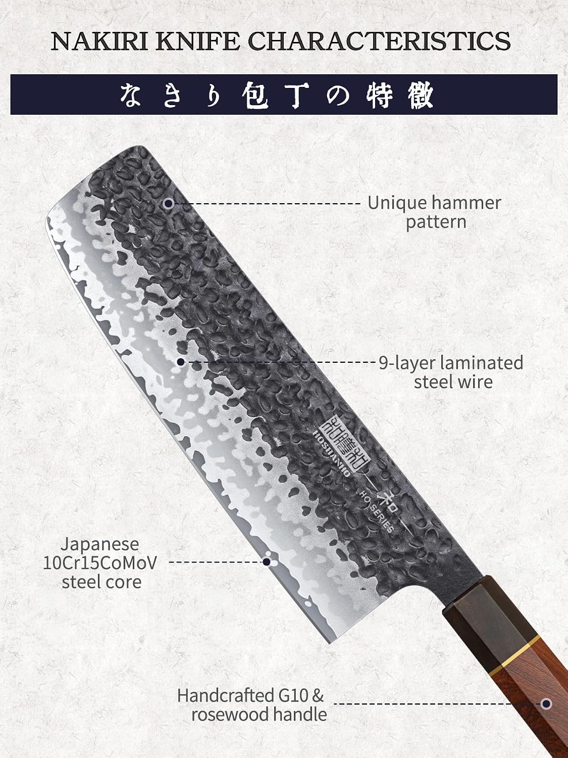HOSHANHO Cuchillo Nakiri de 7", navaja de afeitar hecha a mano...