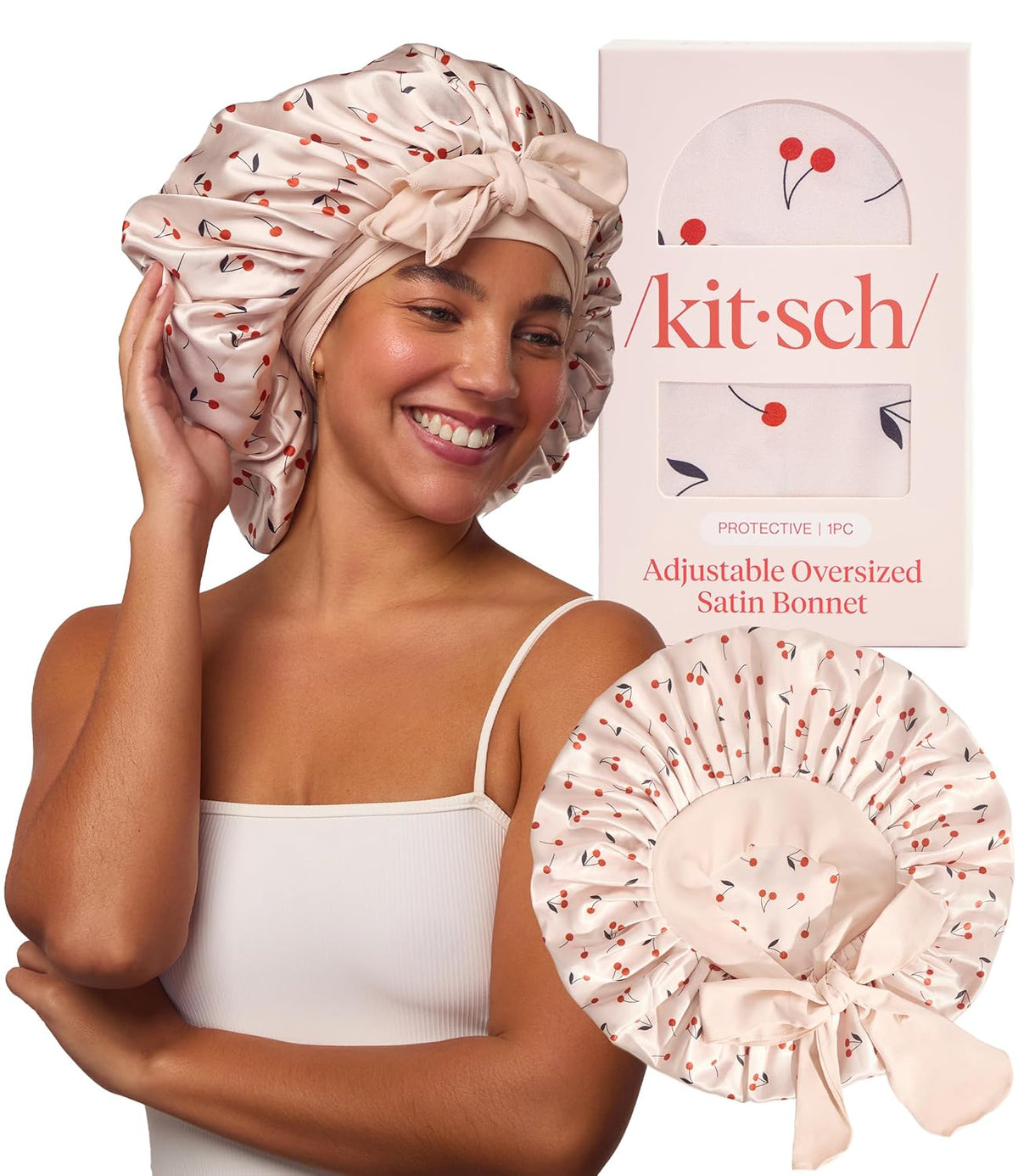 Kitsch Gorro de satén XL para dormir - Estampado de cereza | Más su...