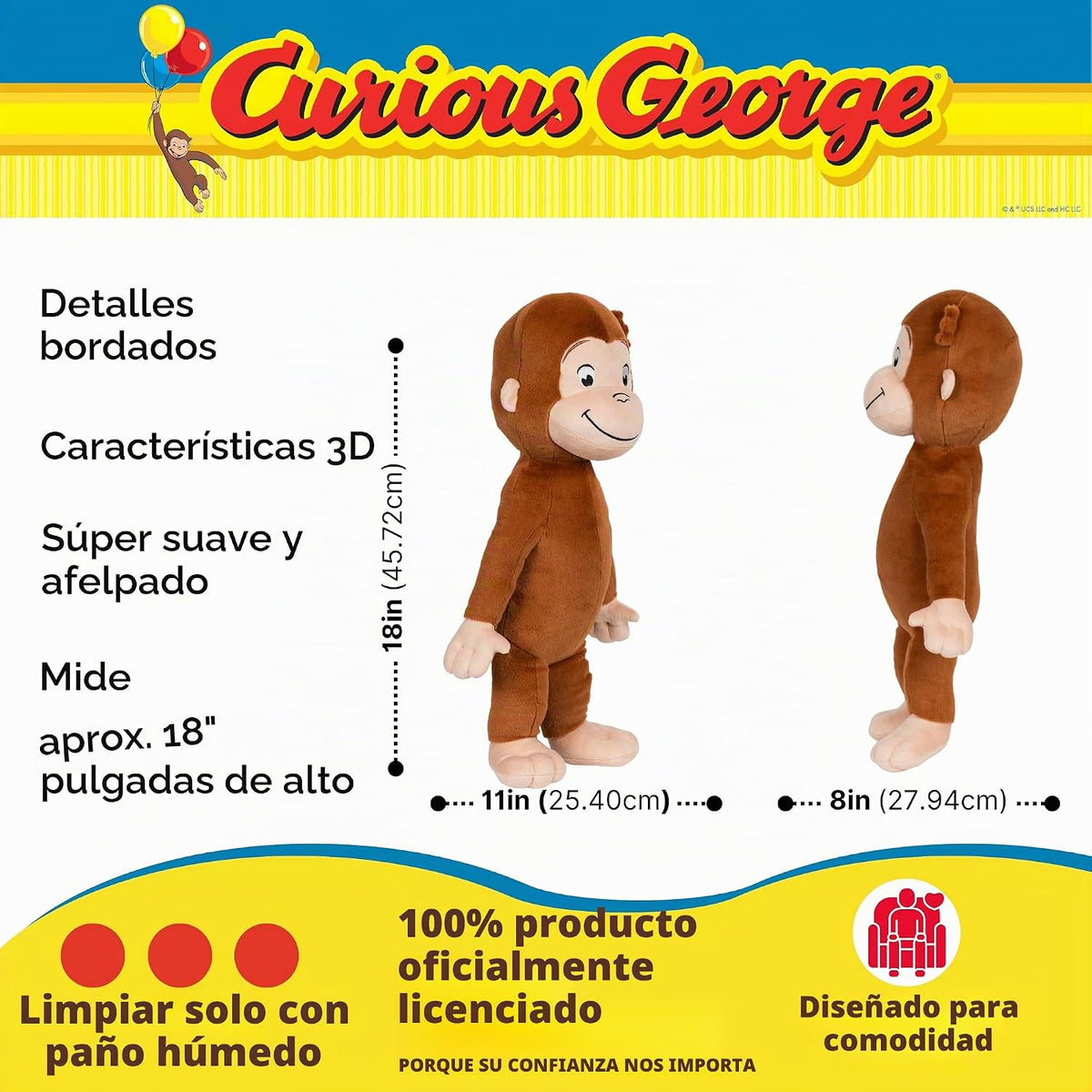 Curious George Kids Bedding - Almohada de felpa súper suave y acoge...