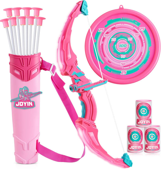 JOYIN Juego de arco y flecha rosa para niñas, juego de juguetes de...