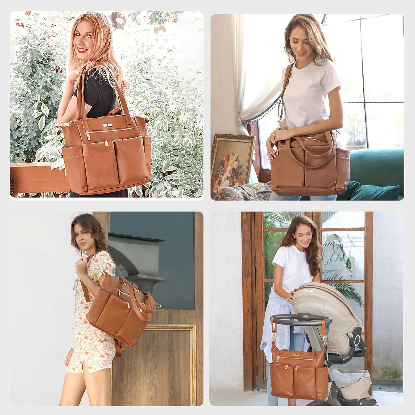 Miss Fong Bolso de cuero para pañales con almohadilla para cambiar,...