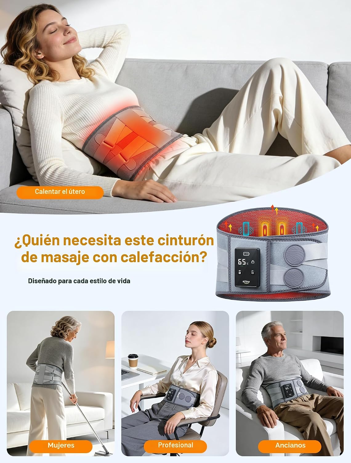 ALLJOY Almohadilla térmica inalámbrica de 67" para aliviar el d...