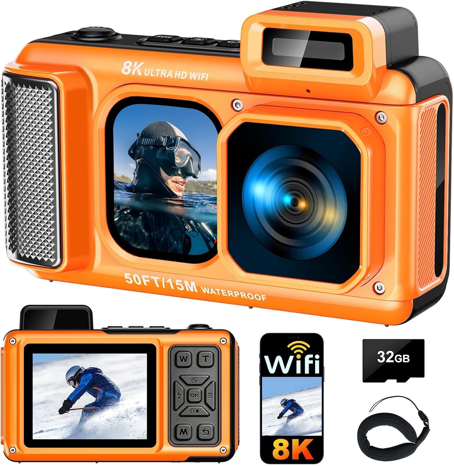 8K cámara subacuática WiFi 90MP 50FT táctil impermeable cámara 32GB...
