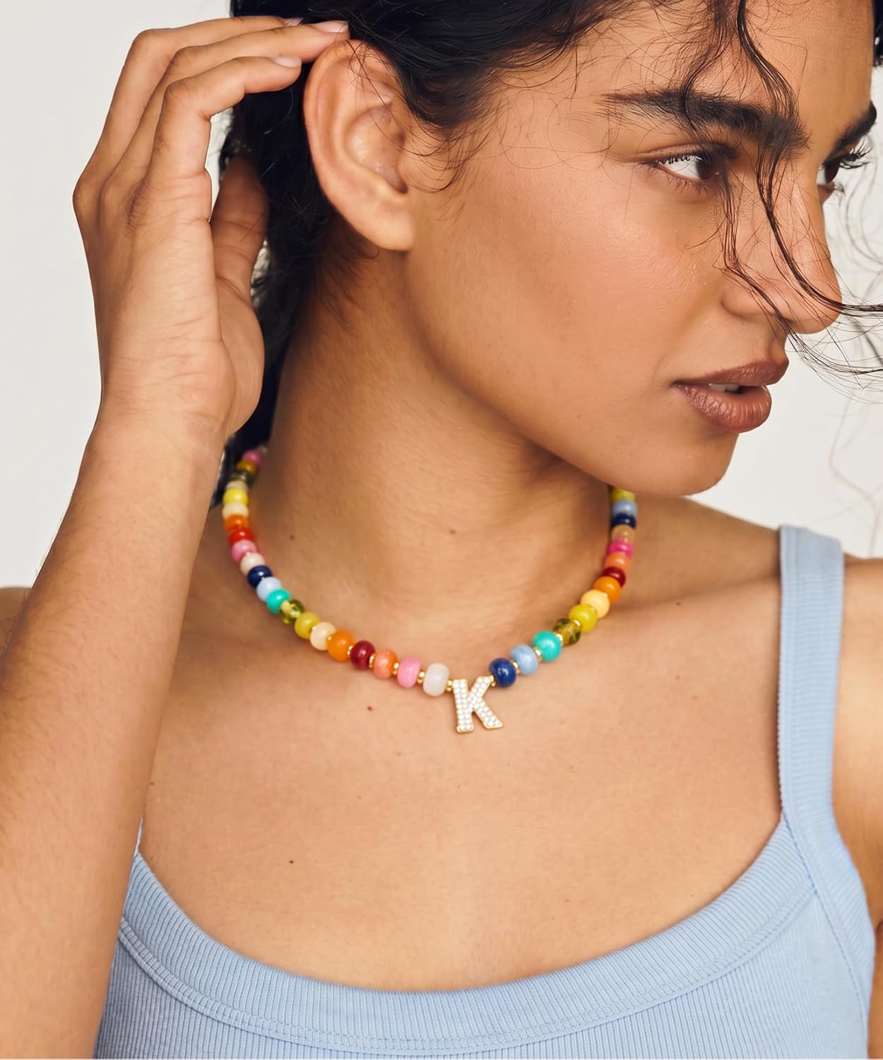 TENTMENTISE Collar con inicial de cuentas coloridas para mujer, col...