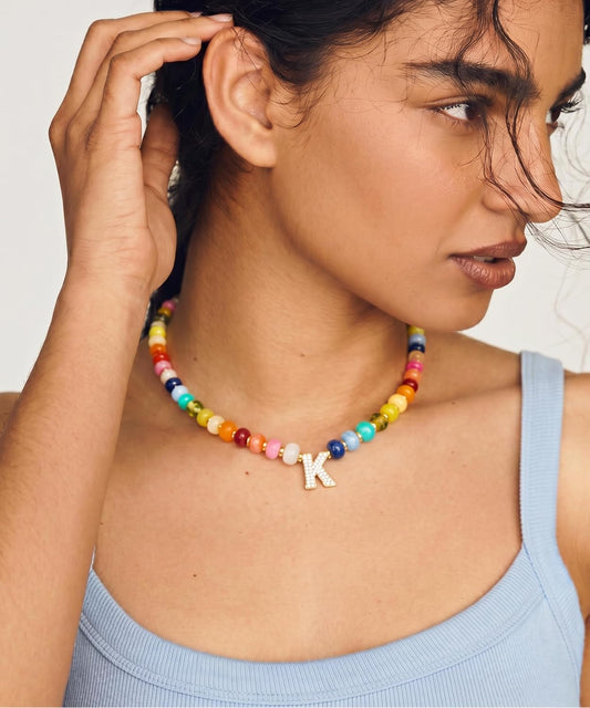 TENTMENTISE Collar con inicial de cuentas coloridas para mujer, col...