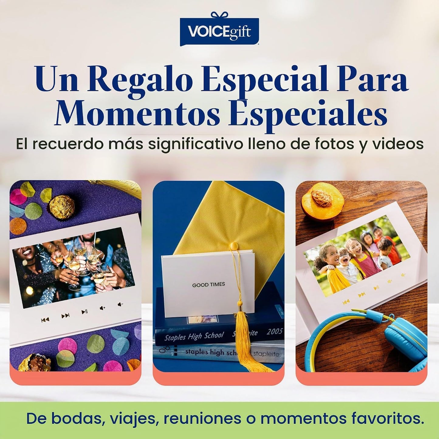 VoiceGift - Libro de video de 7 pulgadas con pantalla IPS HD, libro...