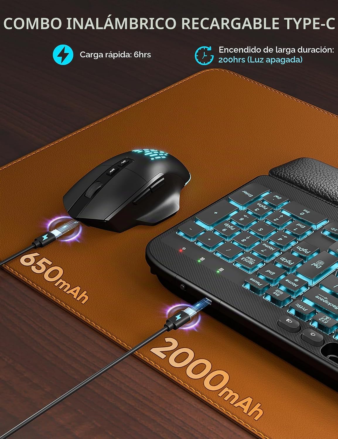 SABLUTE Combo de teclado y mouse inalámbricos, onda ergonómica con...