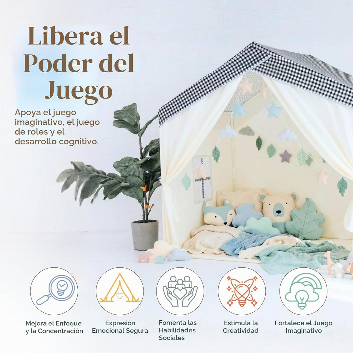 Tienda de campaña grande para niños, casa de juegos interior con 2...