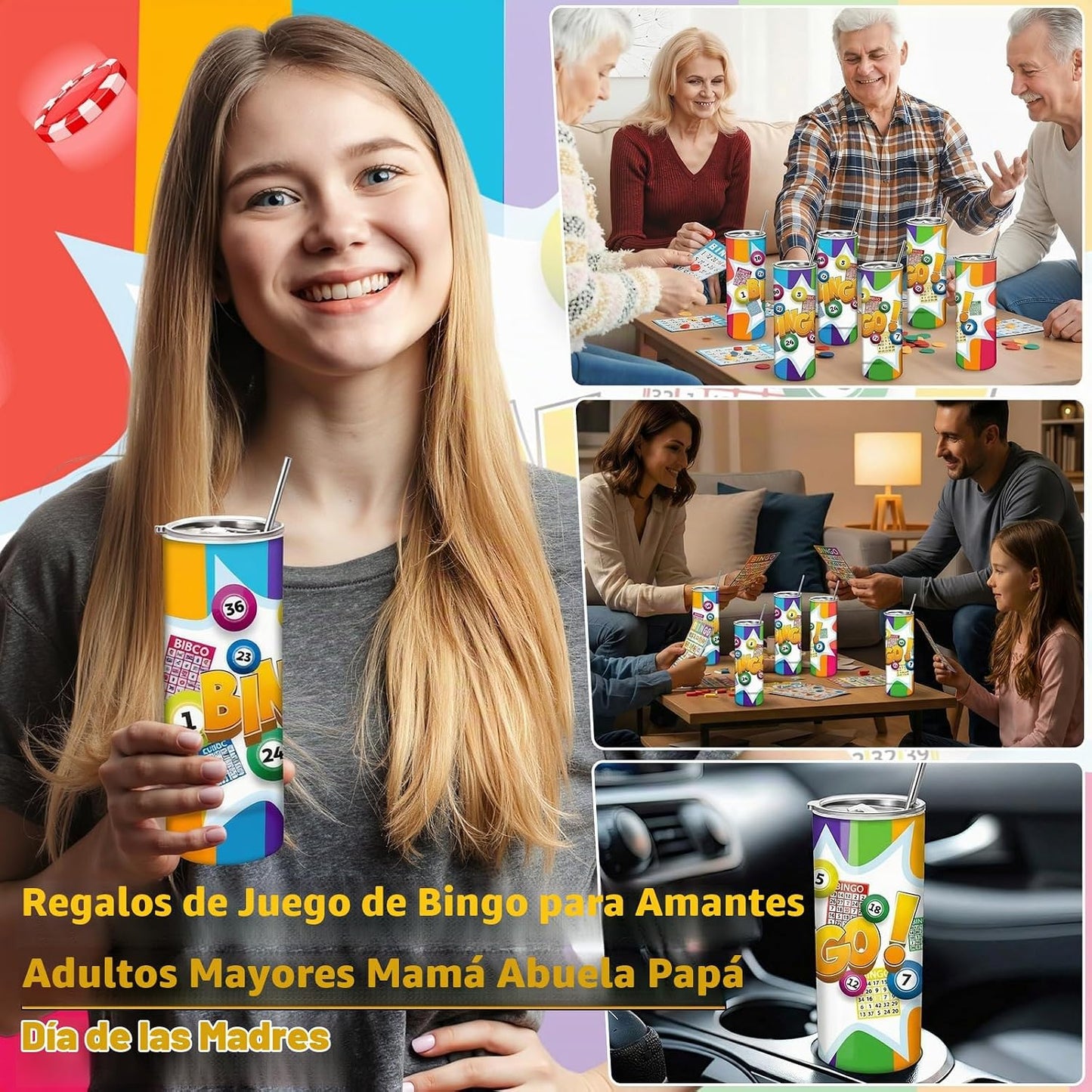 Hsei Paquete de 6 vasos de bingo de 20 onzas, regalos de premios de...