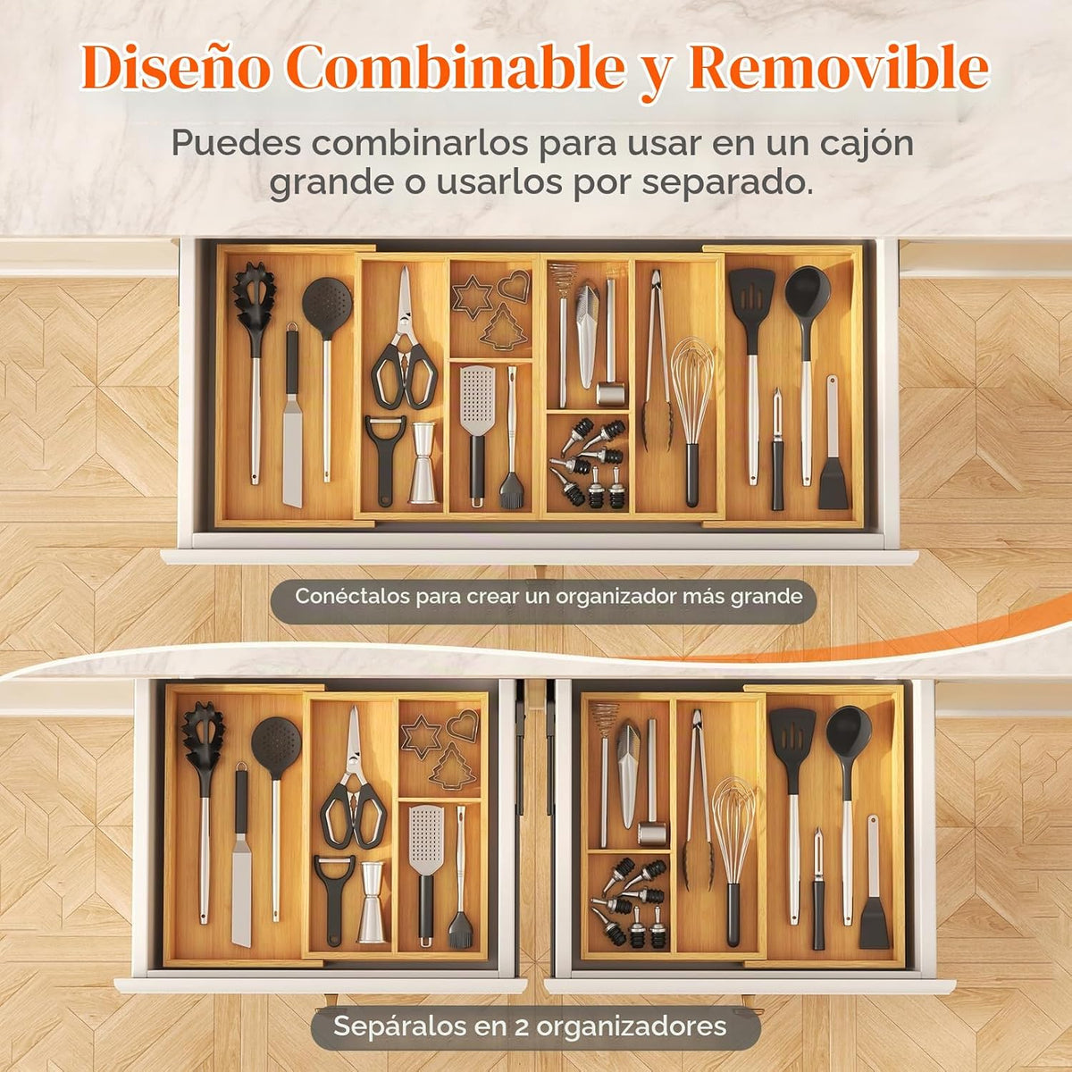 Lifewit Organizador de utensilios expandible para cajón de cocina,...