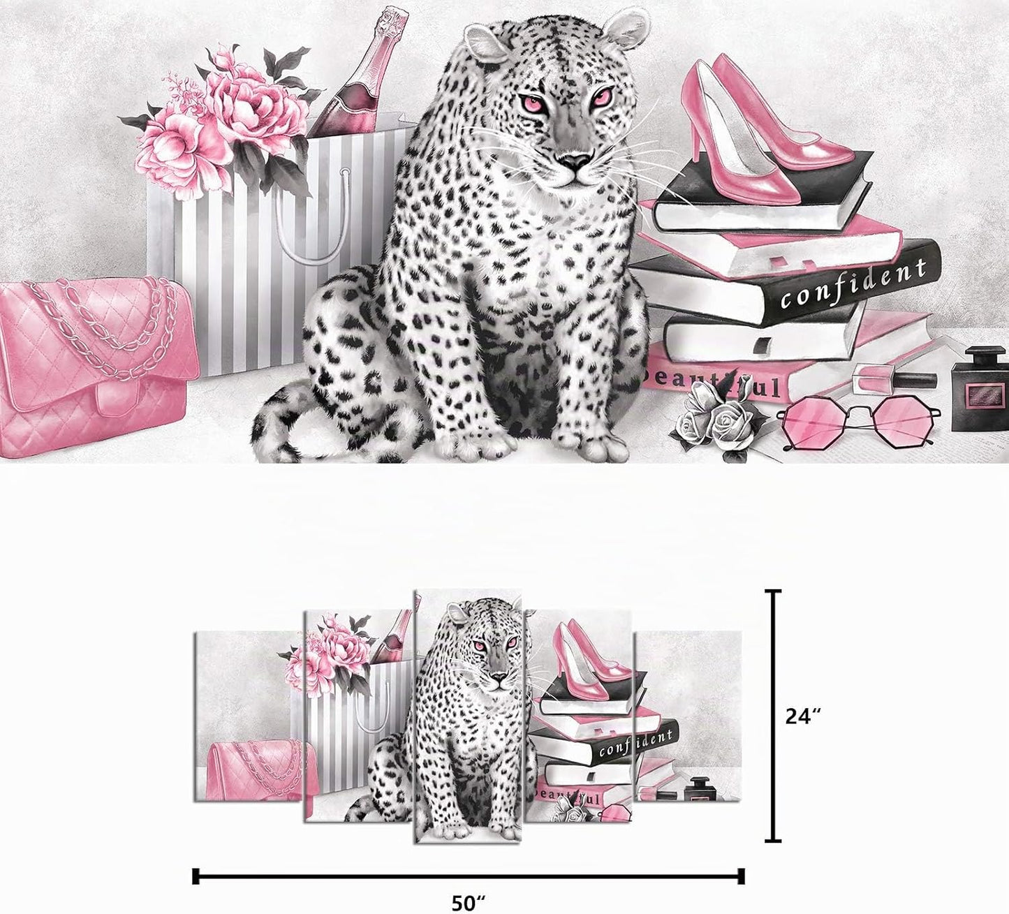 Kaloremore - Lienzo de leopardo de moda negro, blanco, rosa, impres...