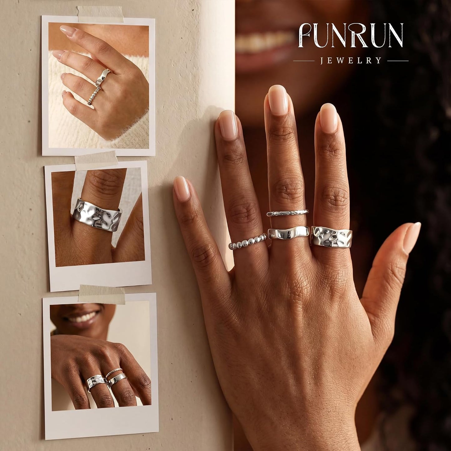 FUNRUN JEWELRY Anillos gruesos de oro para mujer, no se deslustra,...