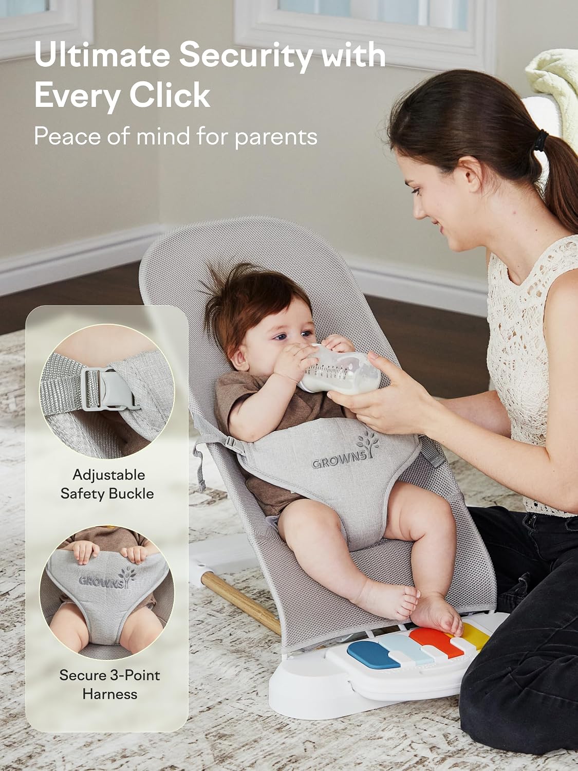 GROWNSY Hamaca para bebé con 3 posiciones reclinables, asiento para...