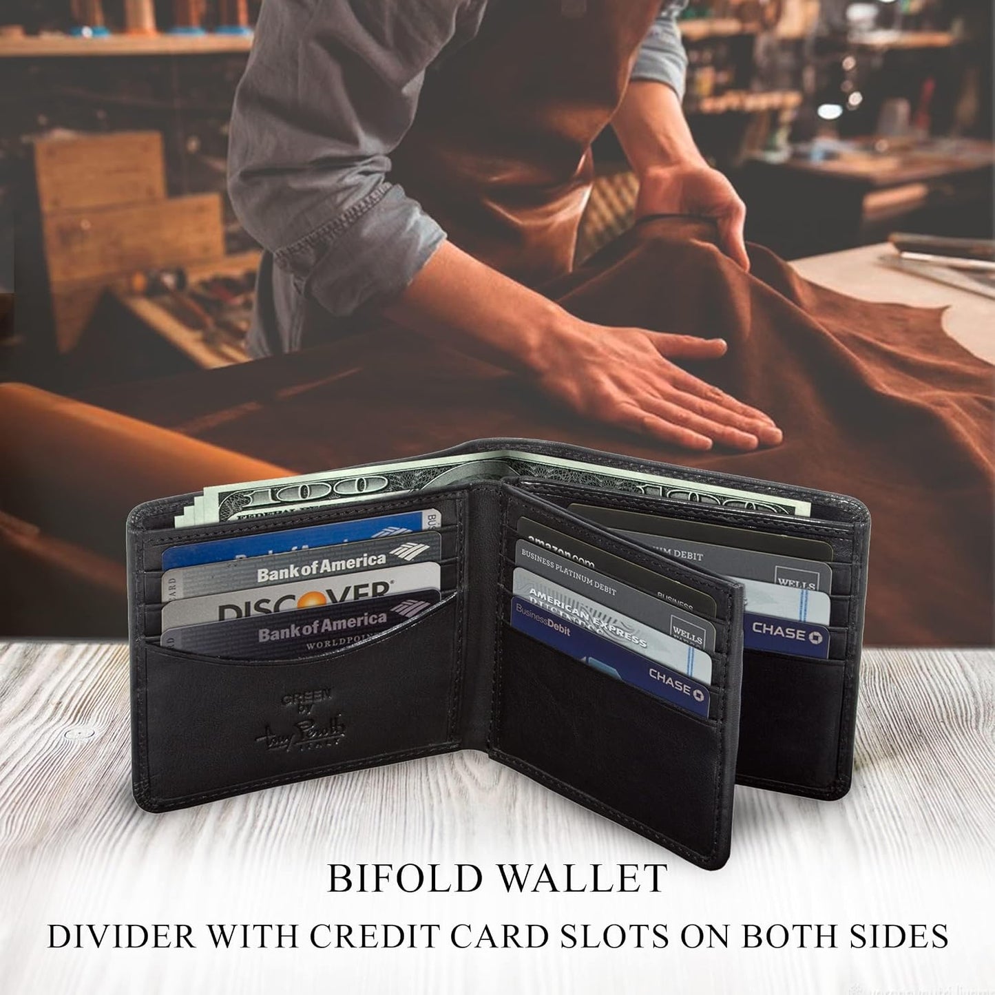 Tony Perotti Billetera plegable de cuero italiano para hombre con t...