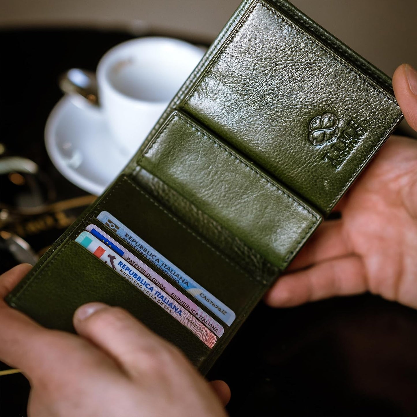 Time Resistance Cartera de cuero para hombre, diseño minimalista co...