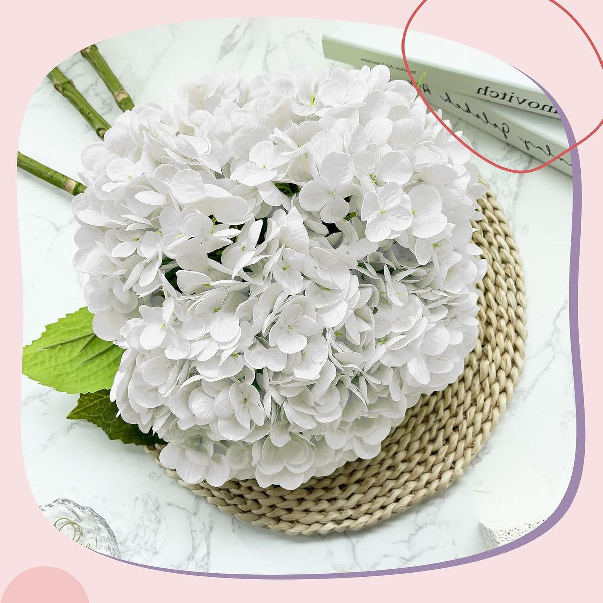 Yatim Hortensias artificiales blancas de 21 pulgadas con tallos 5 p...