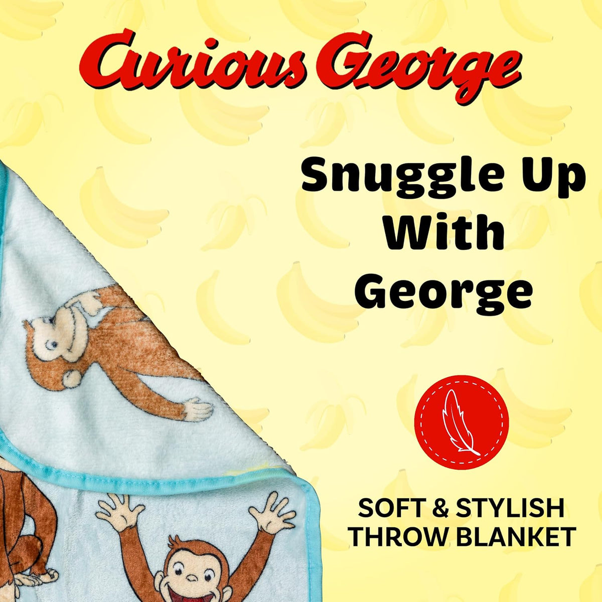Silver Buffalo Curious George Monkey Banana - Manta de forro polar...