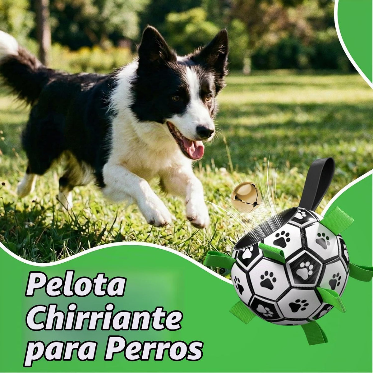QDAN Pelotas de fútbol para perros con campana en el interior, pelo...