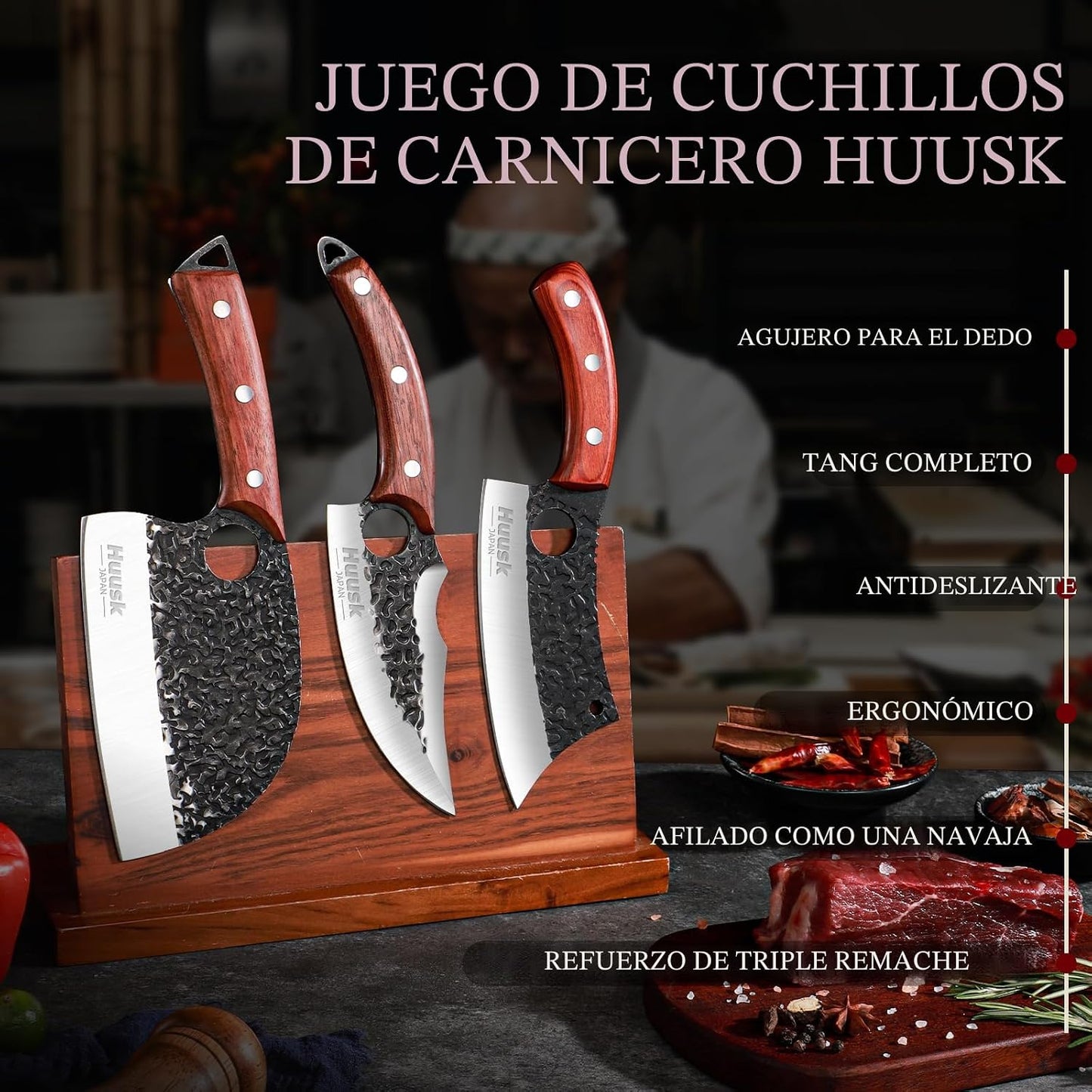 Huusk Juego de Cuchillos de Carnicero Cuchillo de Chef Serbio Forja...