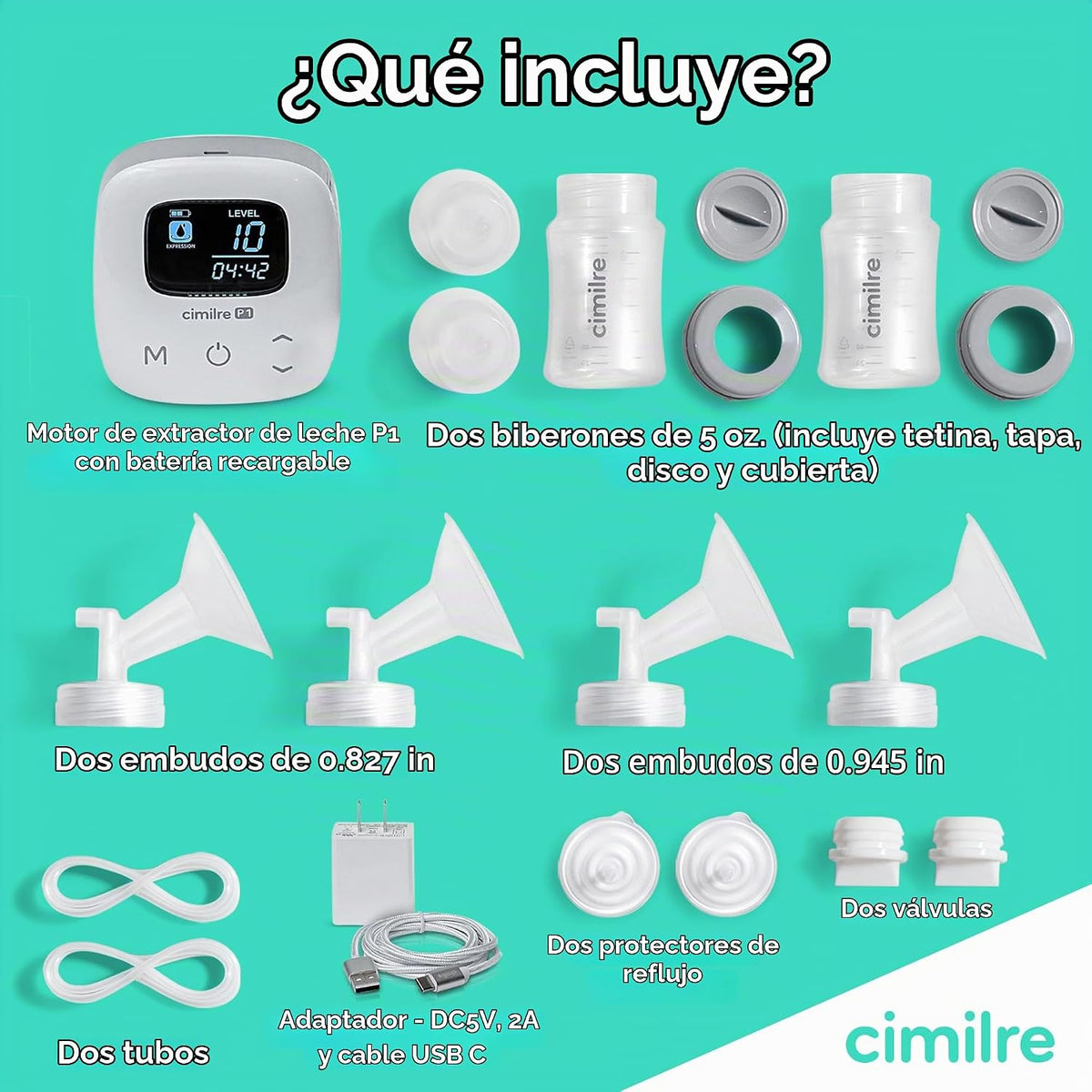 Cimilre P1 Kit de extractor de leche eléctrico doble portátil | Dis...