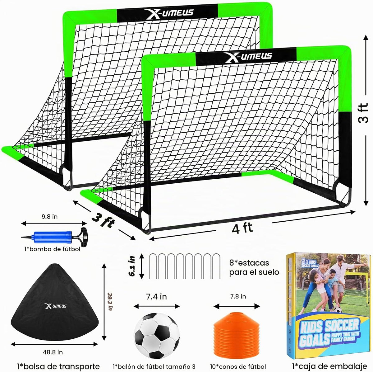 Porterías de fútbol para niños para patio trasero, juego de 2, 4 x...