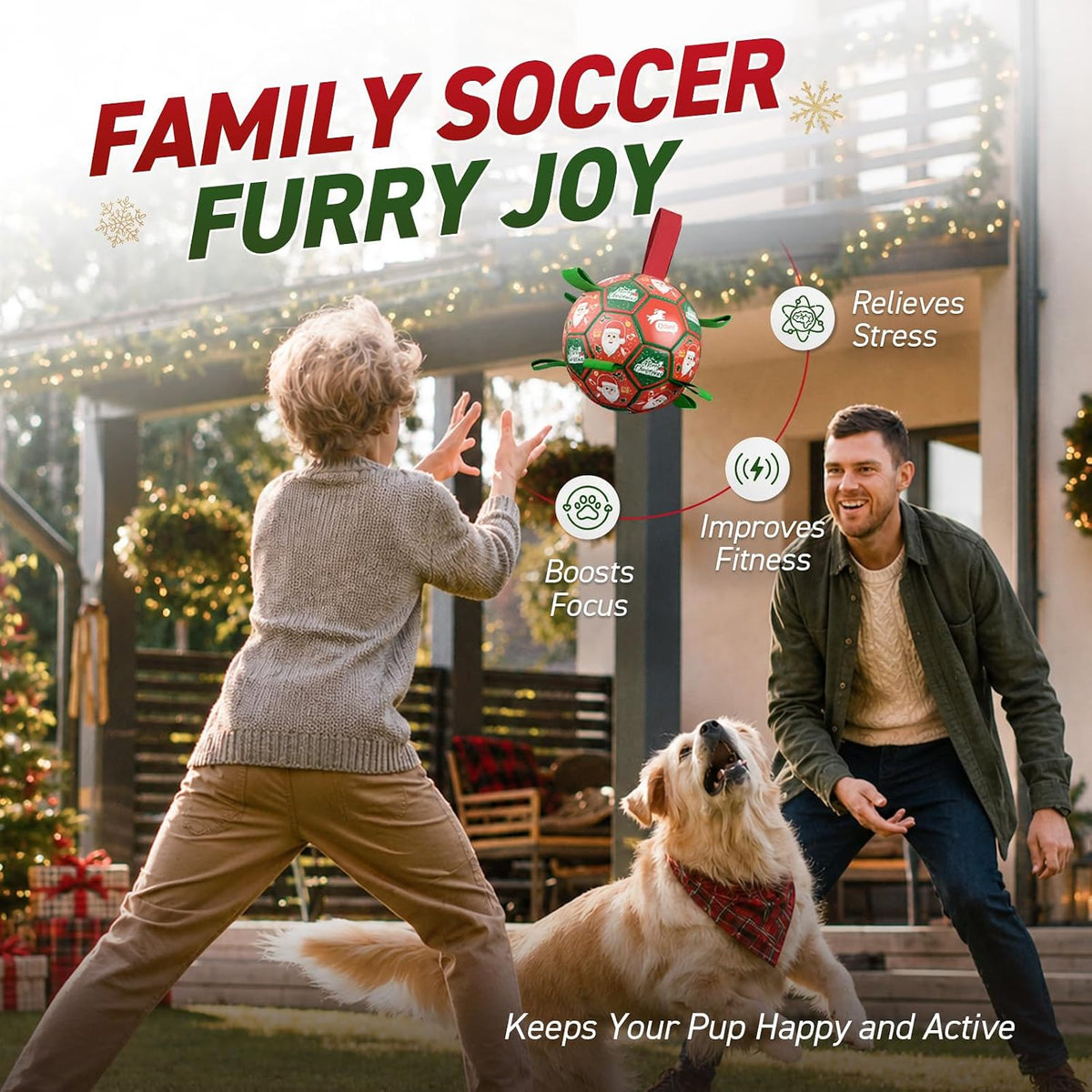 QDAN Pelotas de Navidad para perros con correas, pelota de fútbol p...