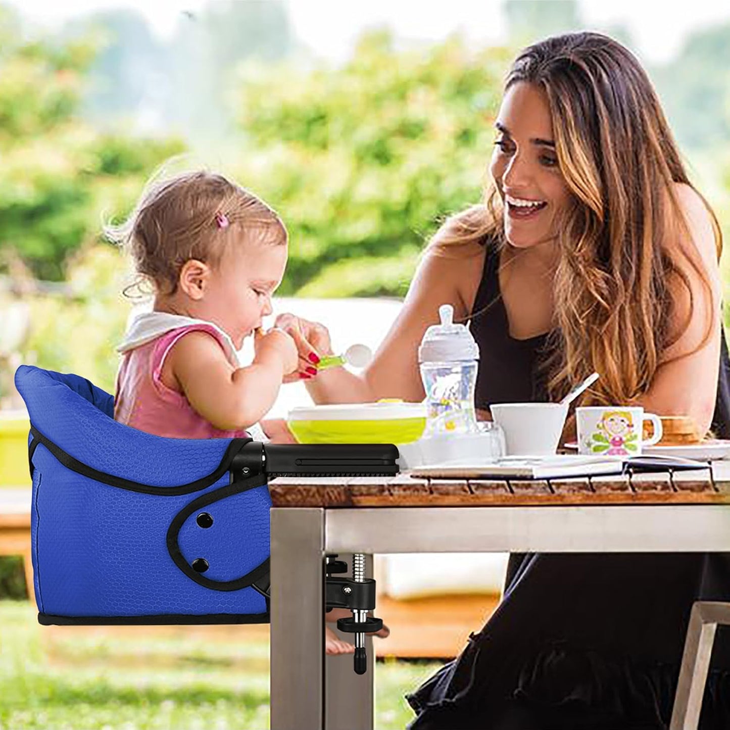 Toogel Silla alta de gancho con bandeja, asiento plegable con clip...