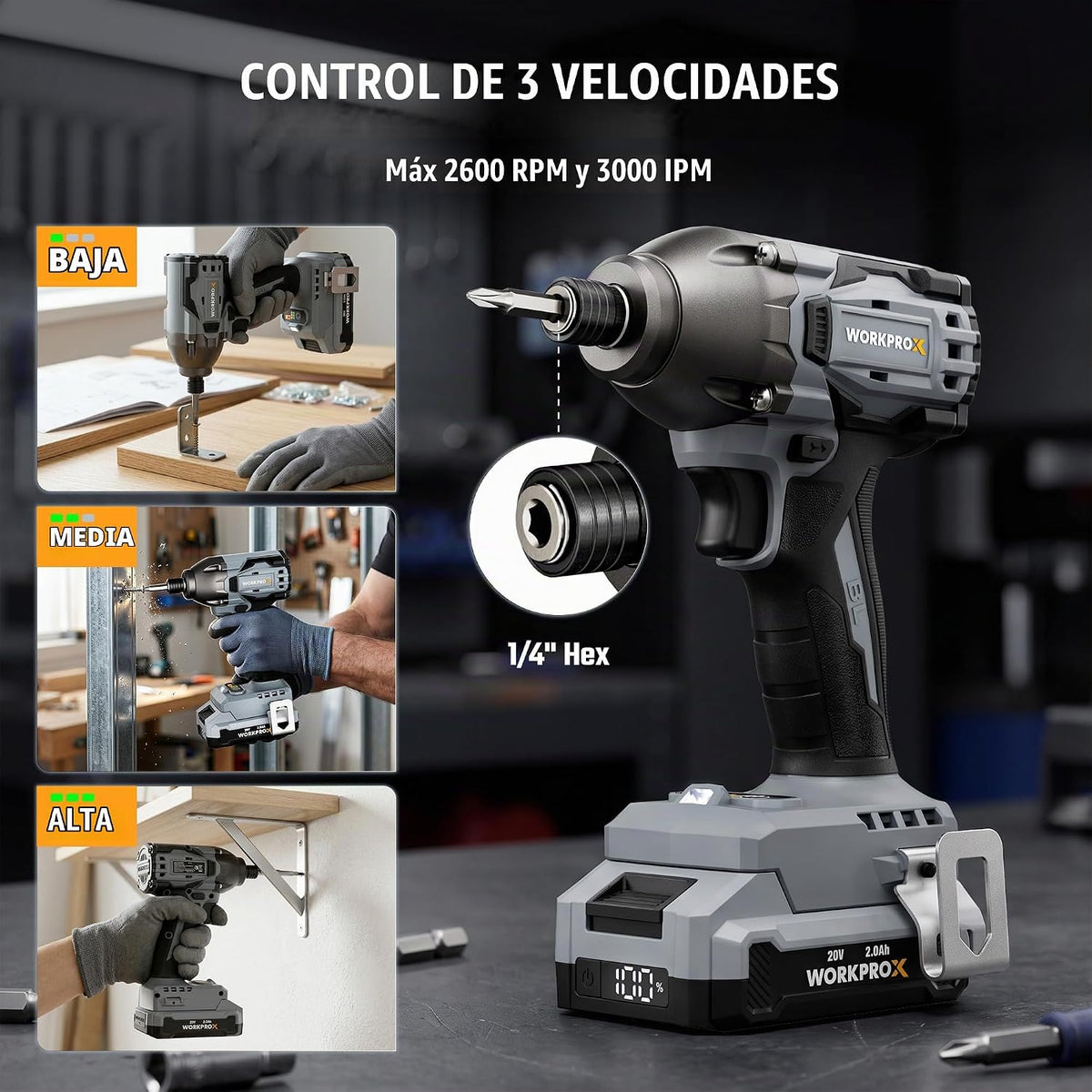 WORKPRO Kit combinado de taladro inalámbrico y destornillador de im...
