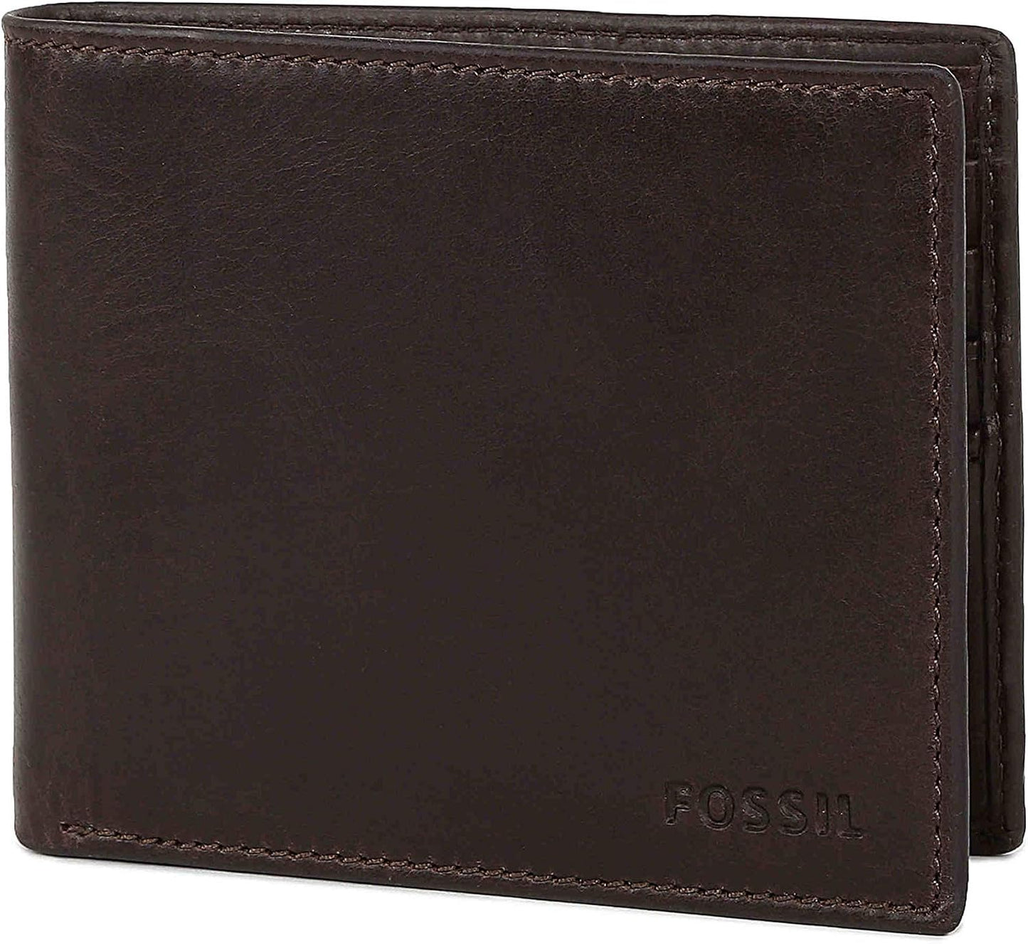 Cartera plegable de cuero Fossil Derrick con bloqueo RFID para homb...