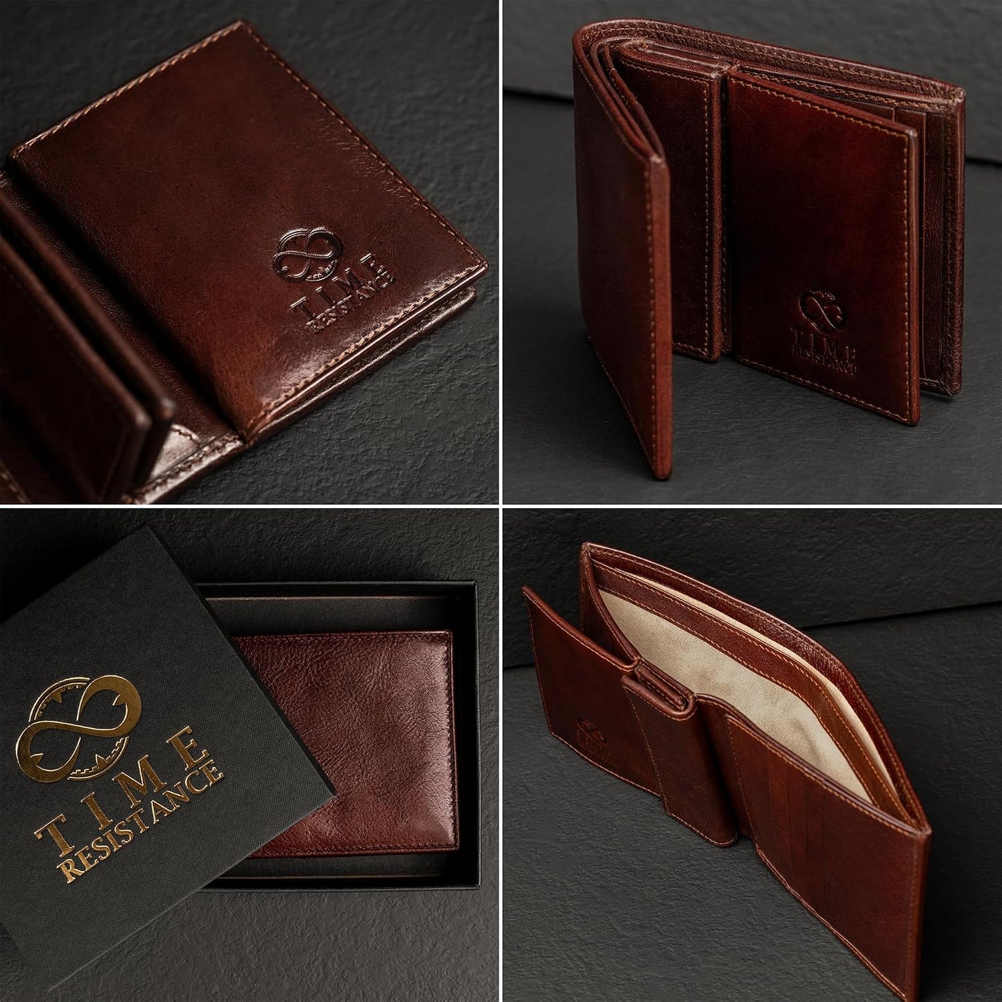 Cartera de cuero Time Resistance para hombres - Billetera para homb...