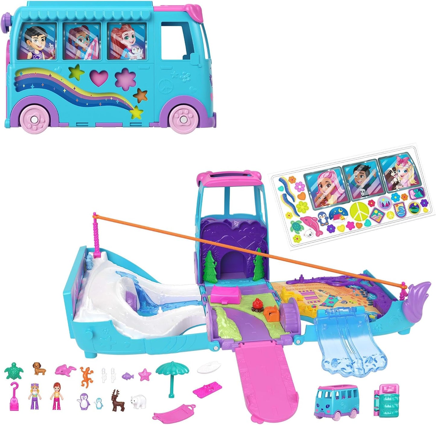 Polly Pocket Micro muñecas y vehículo transformador de furgoneta, a...