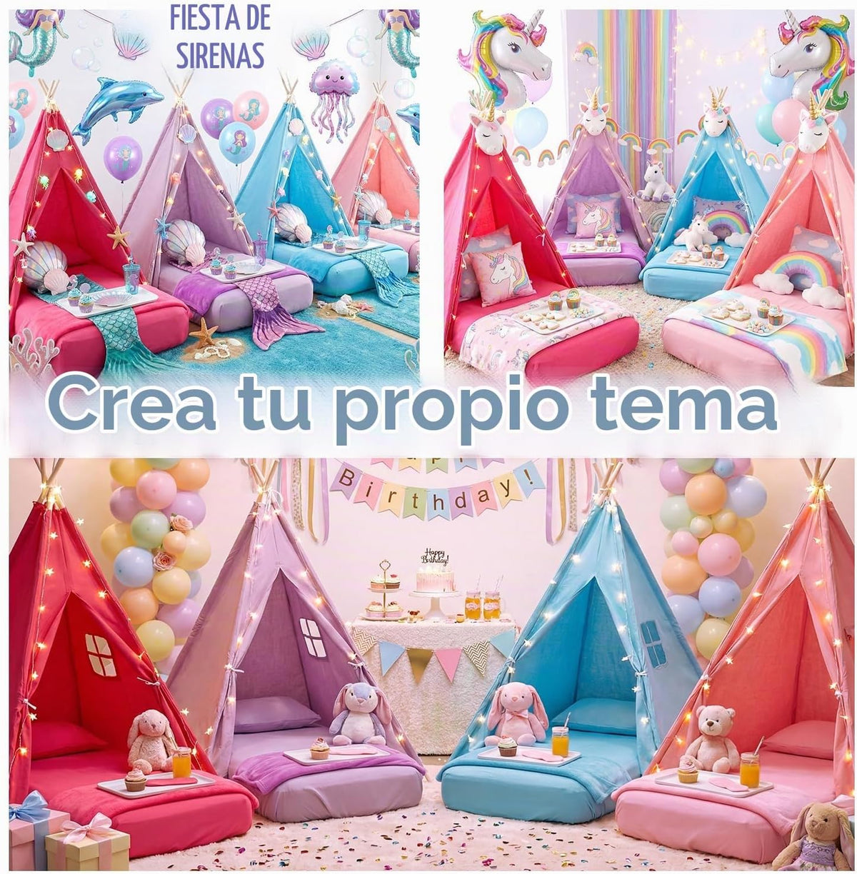 Windyun Paquete de 4 Carpas Tipi para Niños para Fiesta de Pijamas...